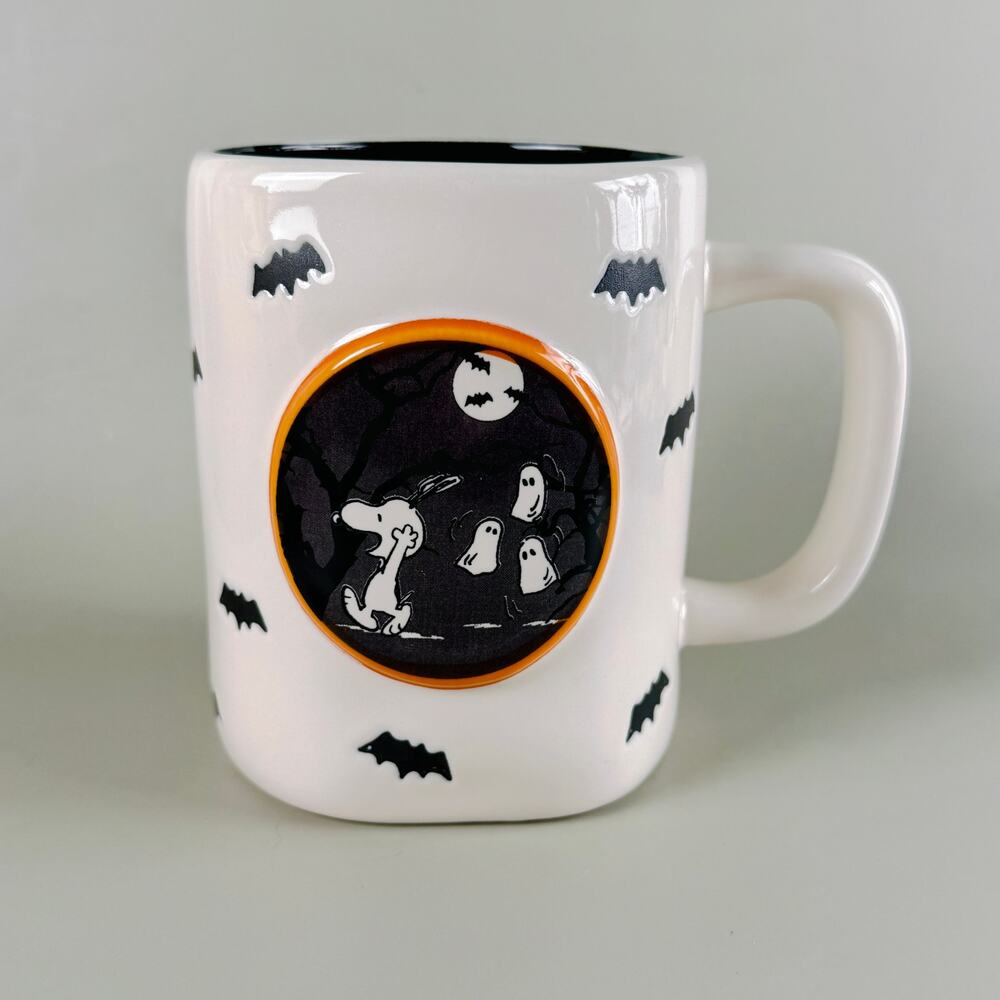 Rae Dunn Peanuts Snoopy EEK Halloween Mug Ghosts Bats Ceramic Coffee Cup
